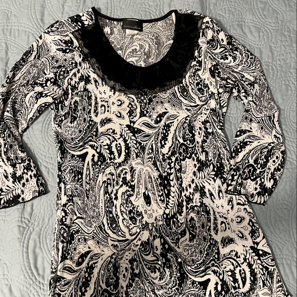 Sassy Petite Top by Brittany Black - Black & White rhinestones Sparkles design.